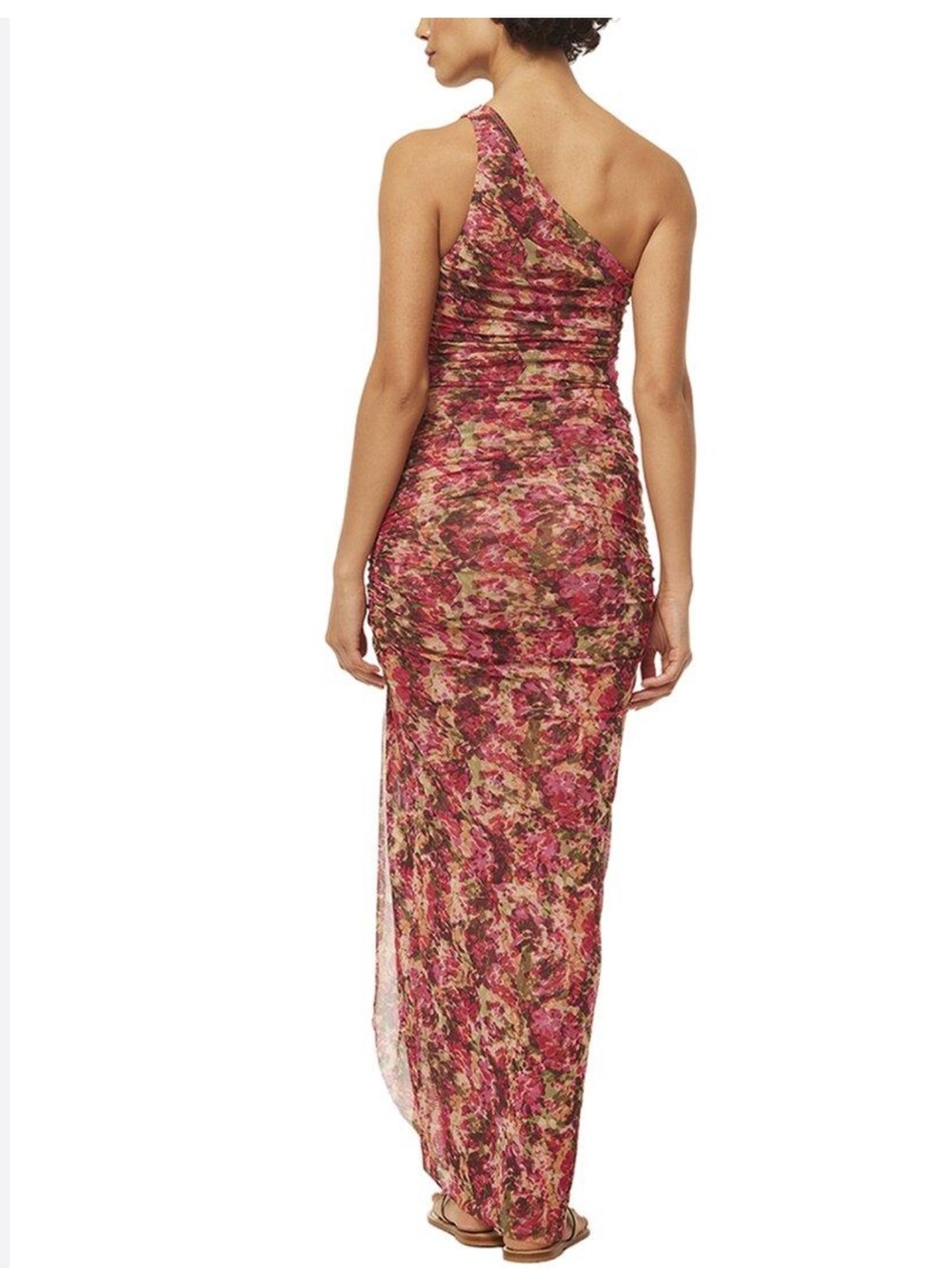 MISA Los Angeles Romantic One Shoulder Ruched Maxi Dress Floral Pink XXS - Picture 13 of 13